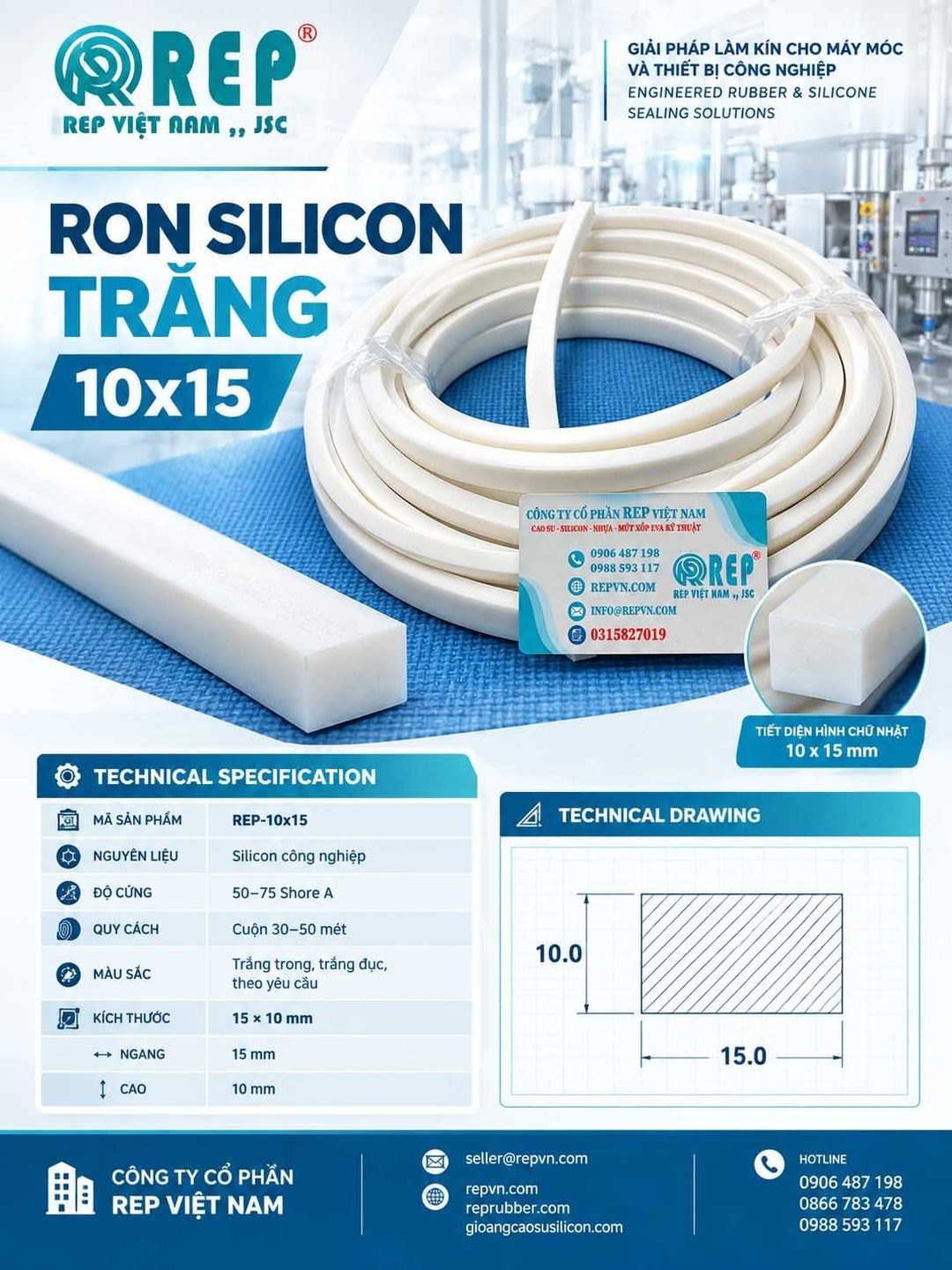 Gioăng silicon trắng chữ nhật 10x15
