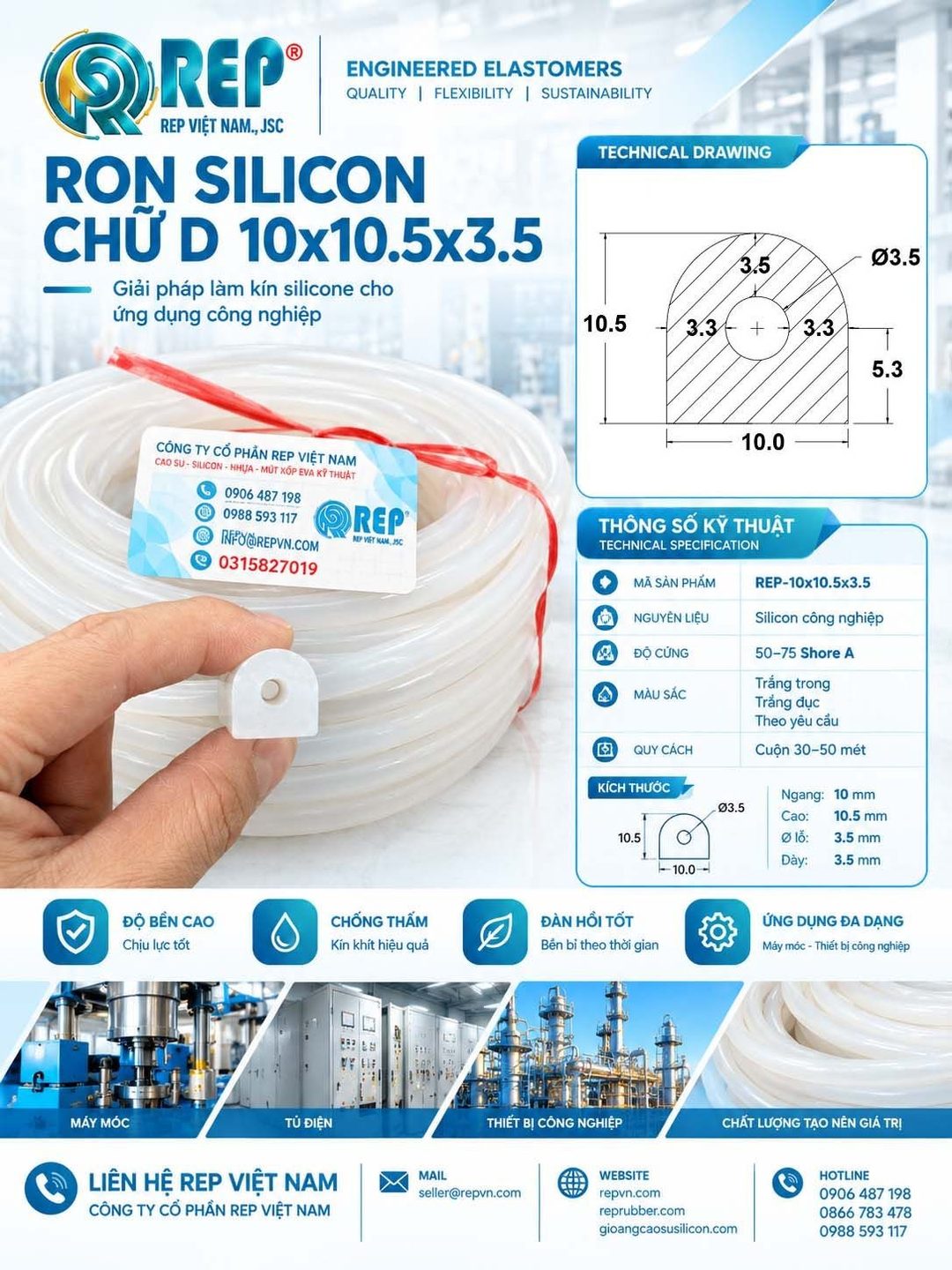 Gioăng silicon chữ D 10x10.5x3.5