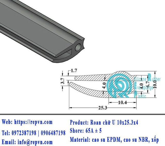 Vòng đệm nối nhiệt cao su chữ U 1.0mm min