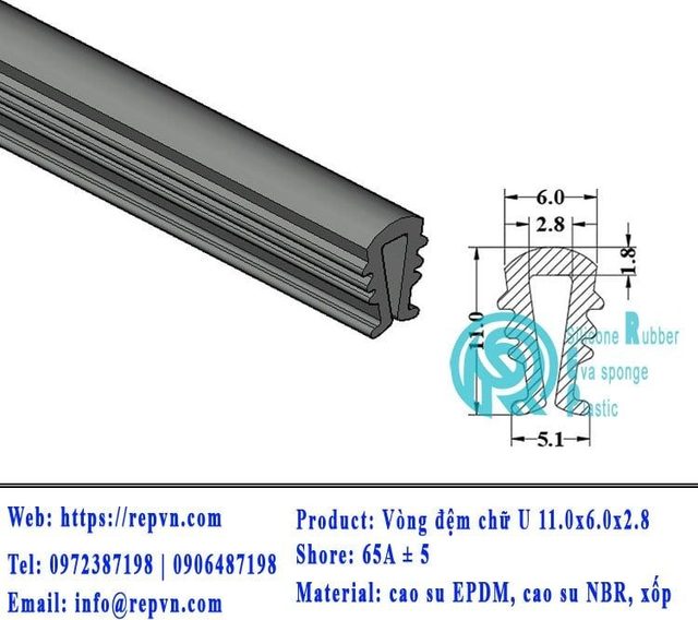Vòng đệm nối nhiệt cao su chữ U 4.5mm min