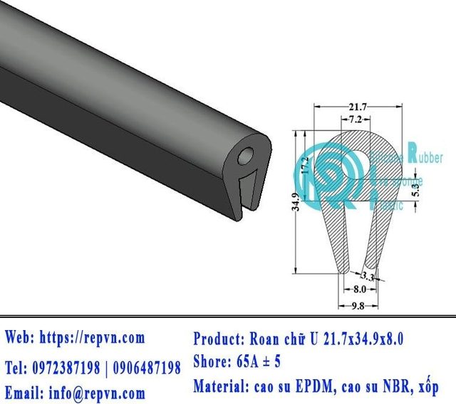 Vòng đệm nối nhiệt cao su chữ U 3.0mm min