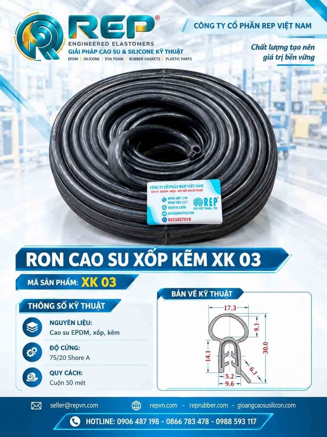 Gioăng cao su xốp kẽm XK 03