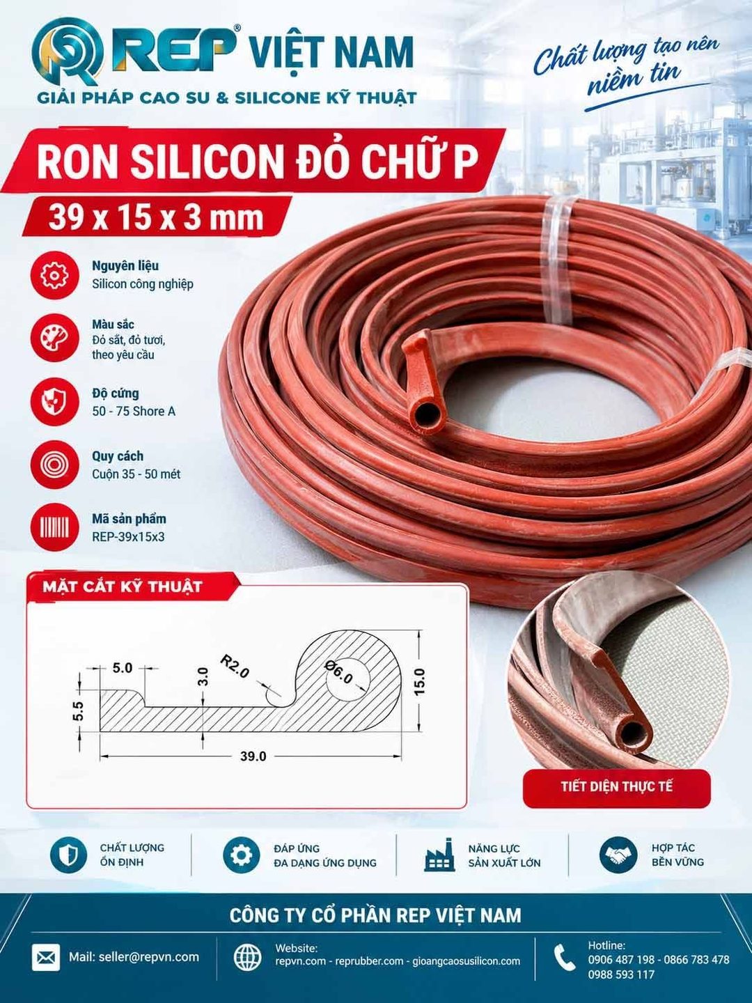 Gioăng silicon đỏ chữ P 39x15x3