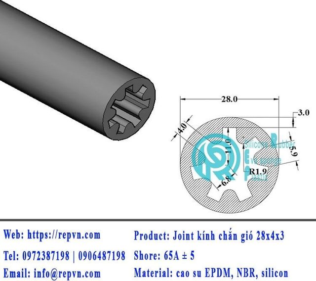Vòng đệm nối nhiệt cao su chữ U 2.5mm min