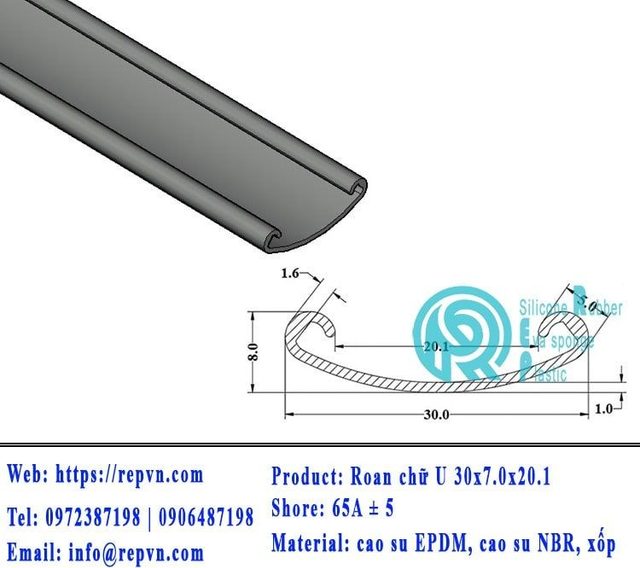 Vòng đệm nối nhiệt cao su chữ U 2.0mm min