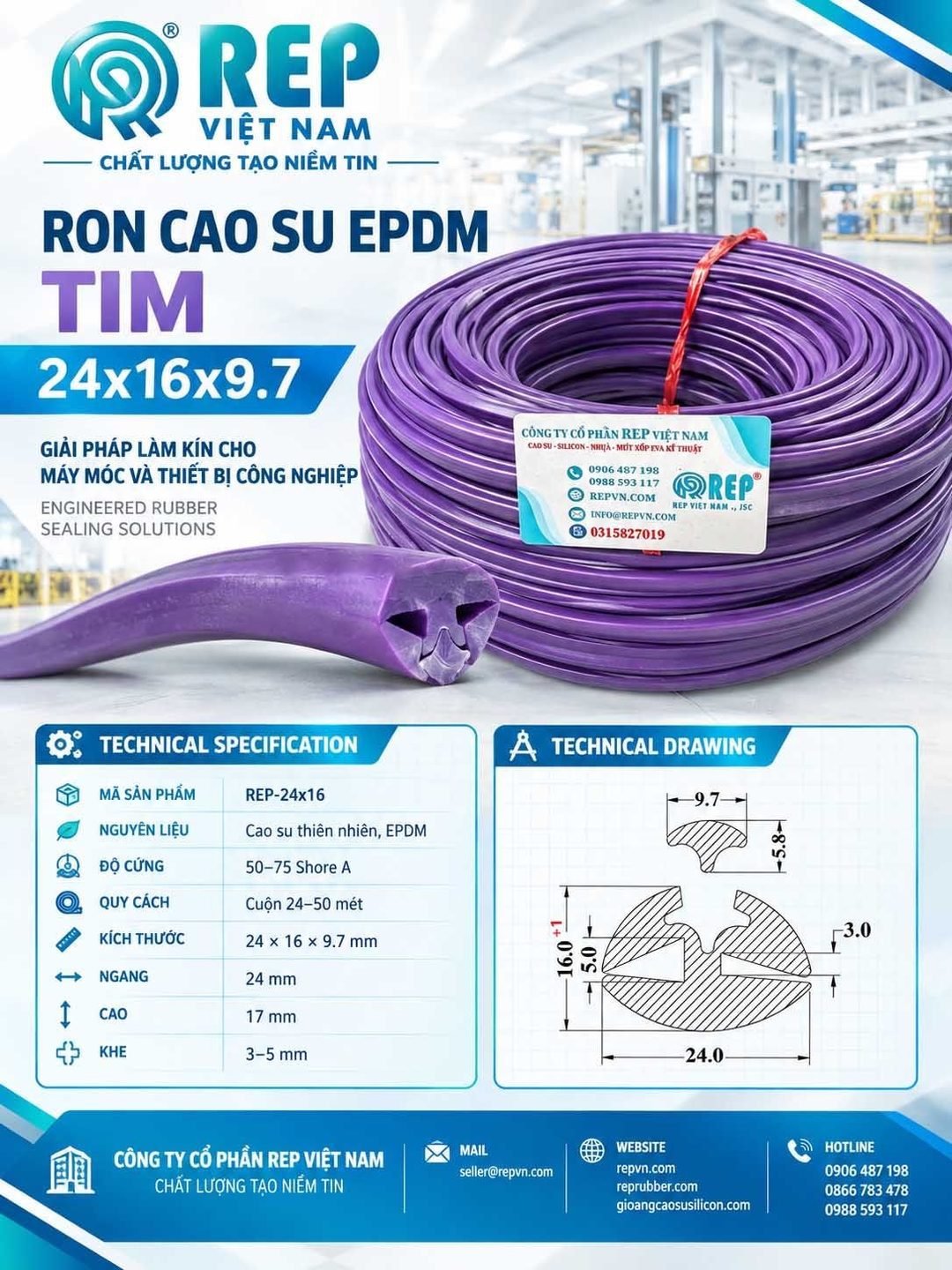 Gioăng cao su EPDM tim 24x16x9.7