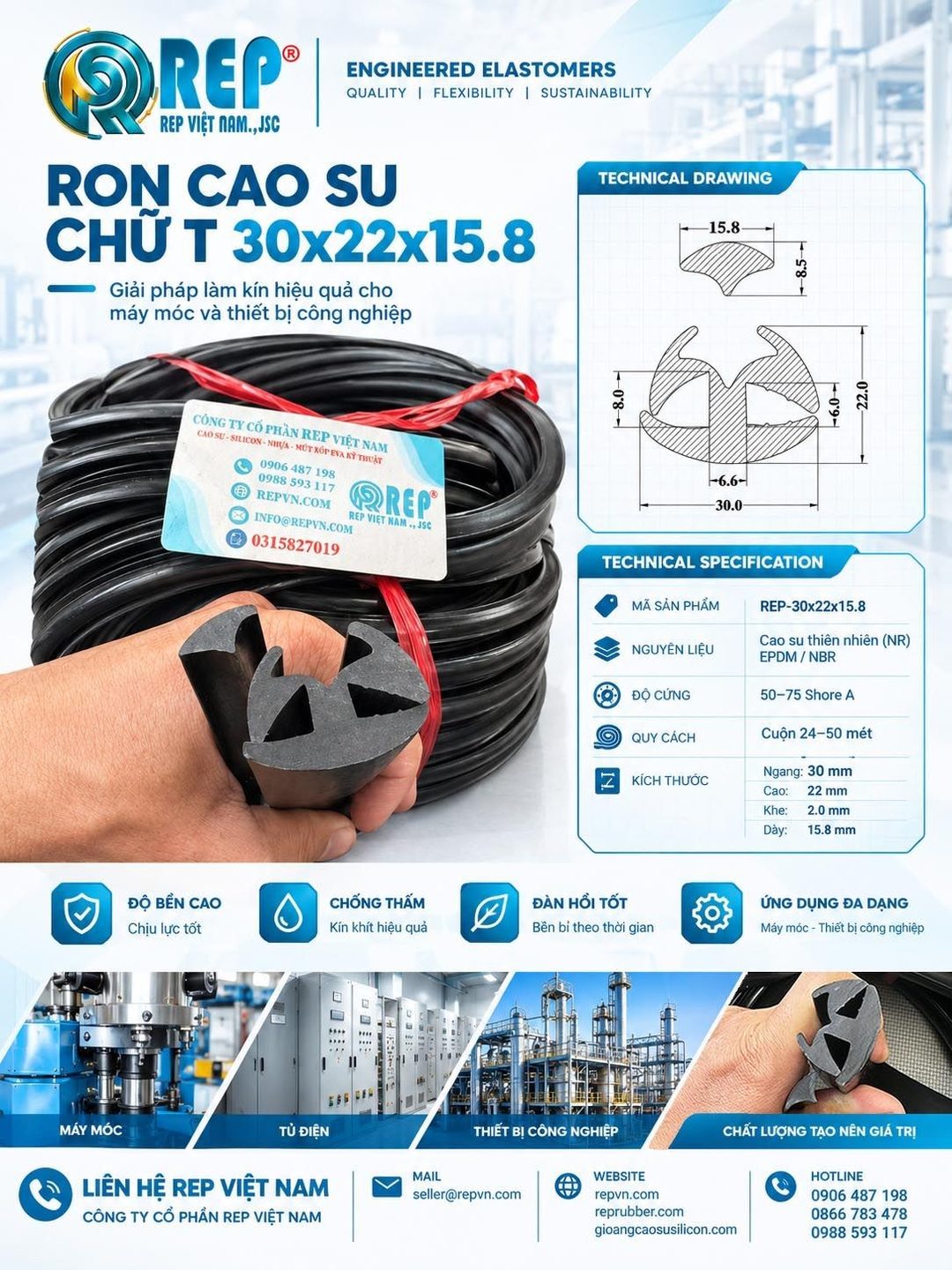 Gioăng cao su EPDM tim 30x22x15.8