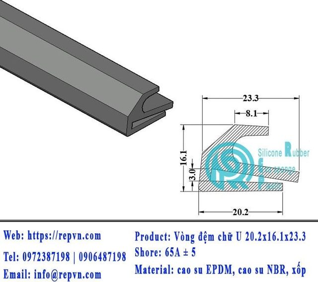 Vòng đệm nối nhiệt cao su chữ U 6.0mm min