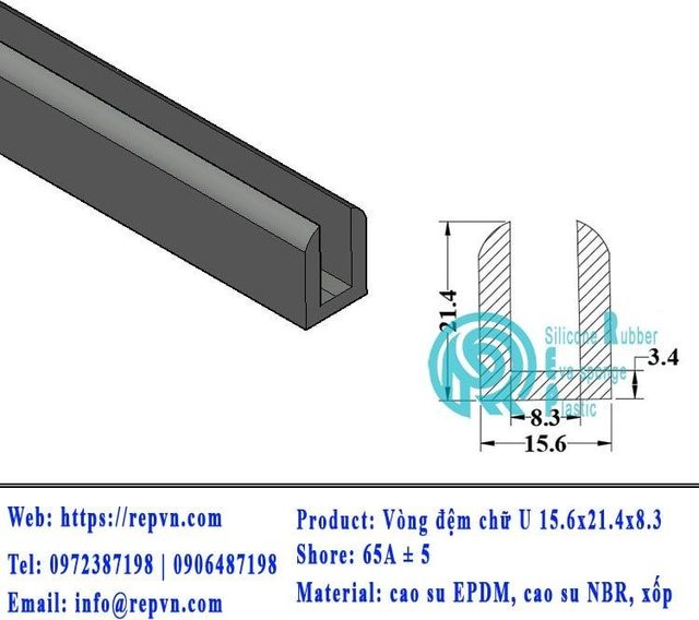 Vòng đệm nối nhiệt cao su chữ U 1.5mm min