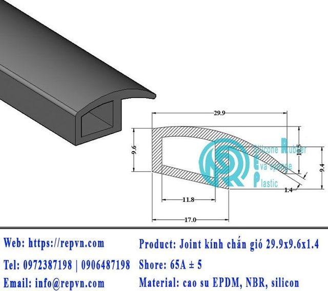 Vòng đệm nối nhiệt cao su chữ U 2.0mm min
