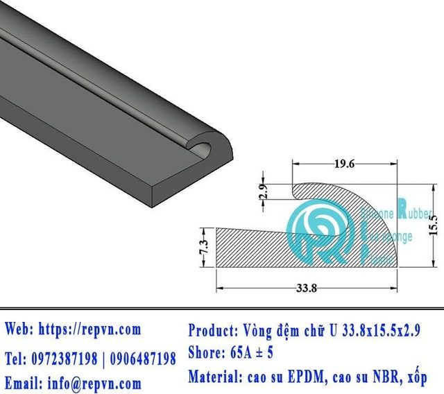 Vòng đệm nối nhiệt cao su chữ U 5.5mm min