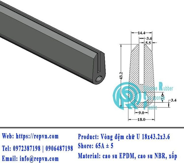 Vòng đệm nối nhiệt cao su chữ U 1.0mm min