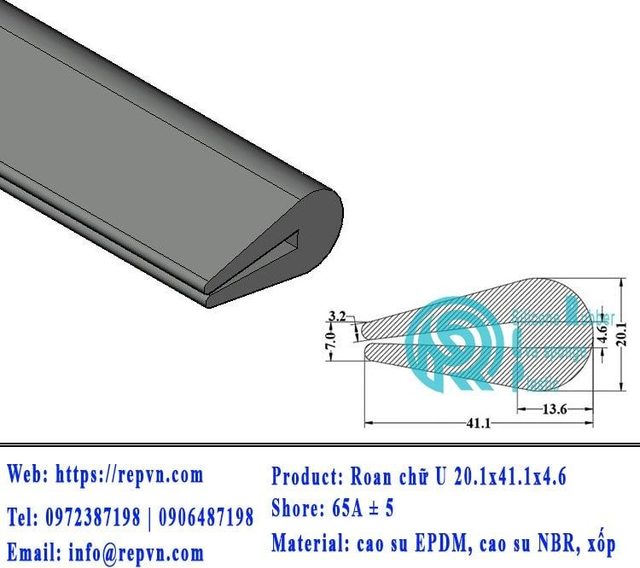 Vòng đệm nối nhiệt cao su chữ U 4.5mm min