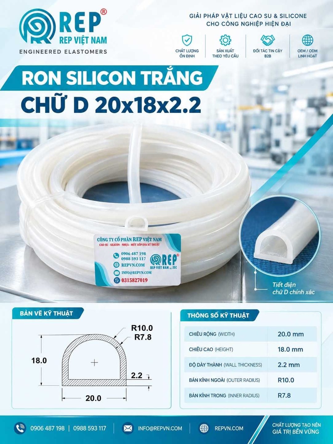 Gioăng silicon trắng chữ D 20x18x2.2