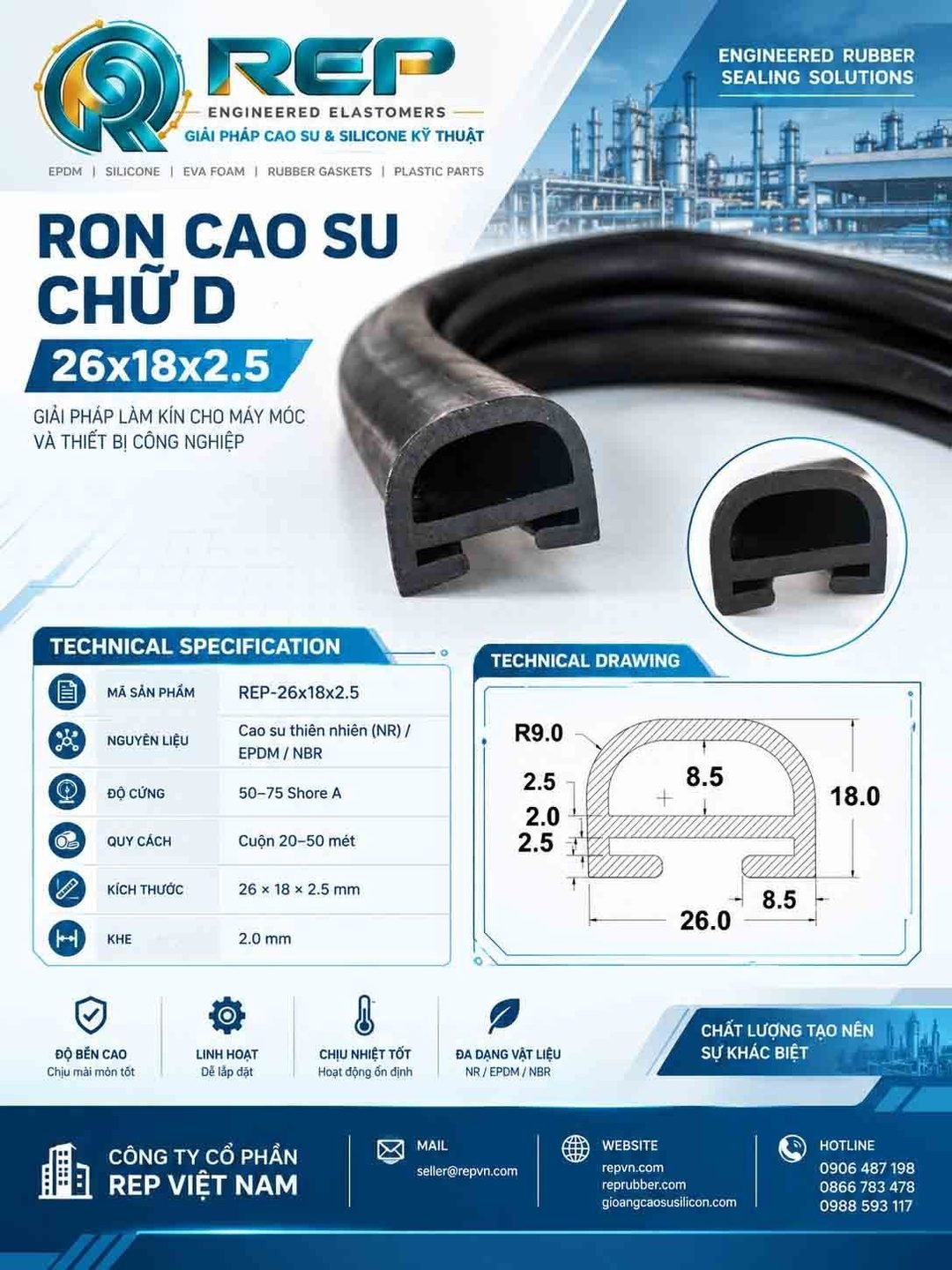 Gioăng cao su chữ D 26x18x2.5