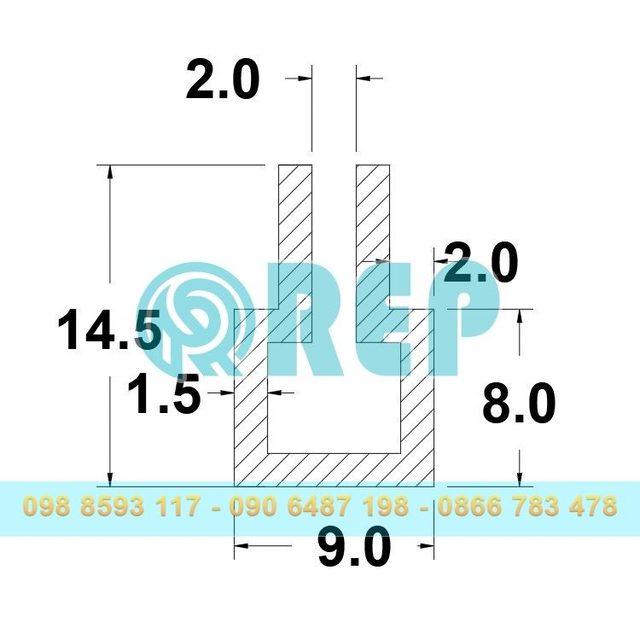 ron cao su chu U 9x15.5x6