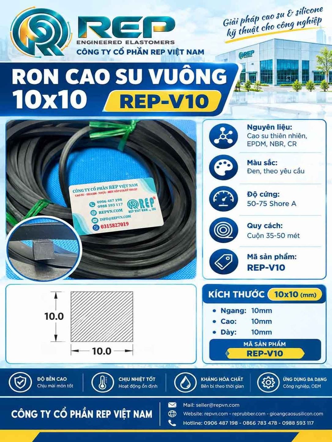 Gioăng cao su vuông 10x10