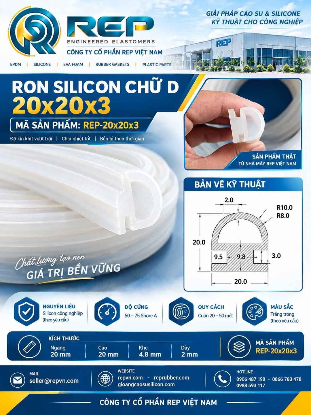 Gioăng silicon chữ D 20x20x3