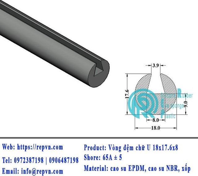 Vòng đệm nối nhiệt cao su chữ U 5.0mm min