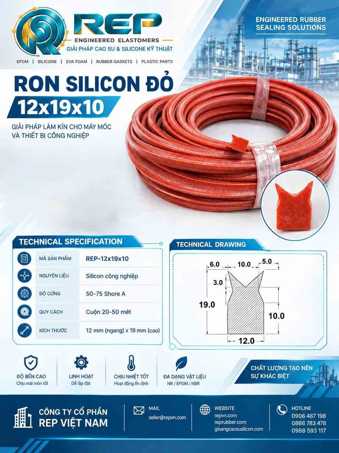 Gioăng silicon đỏ 12x19x10