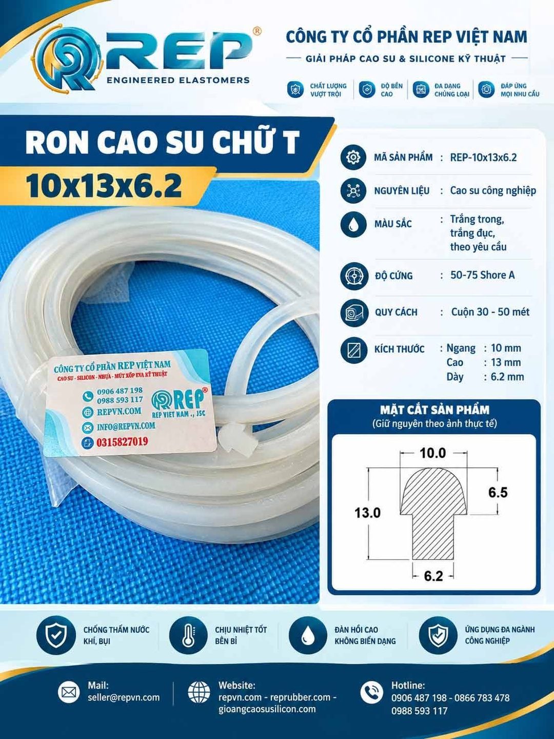 Gioăng silicon chữ T 10x13x6.2