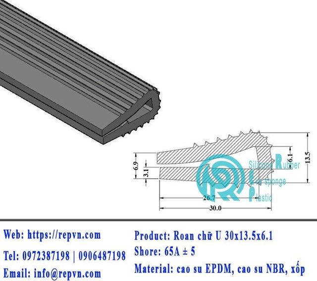 Vòng đệm nối nhiệt cao su chữ U 6.0mm min