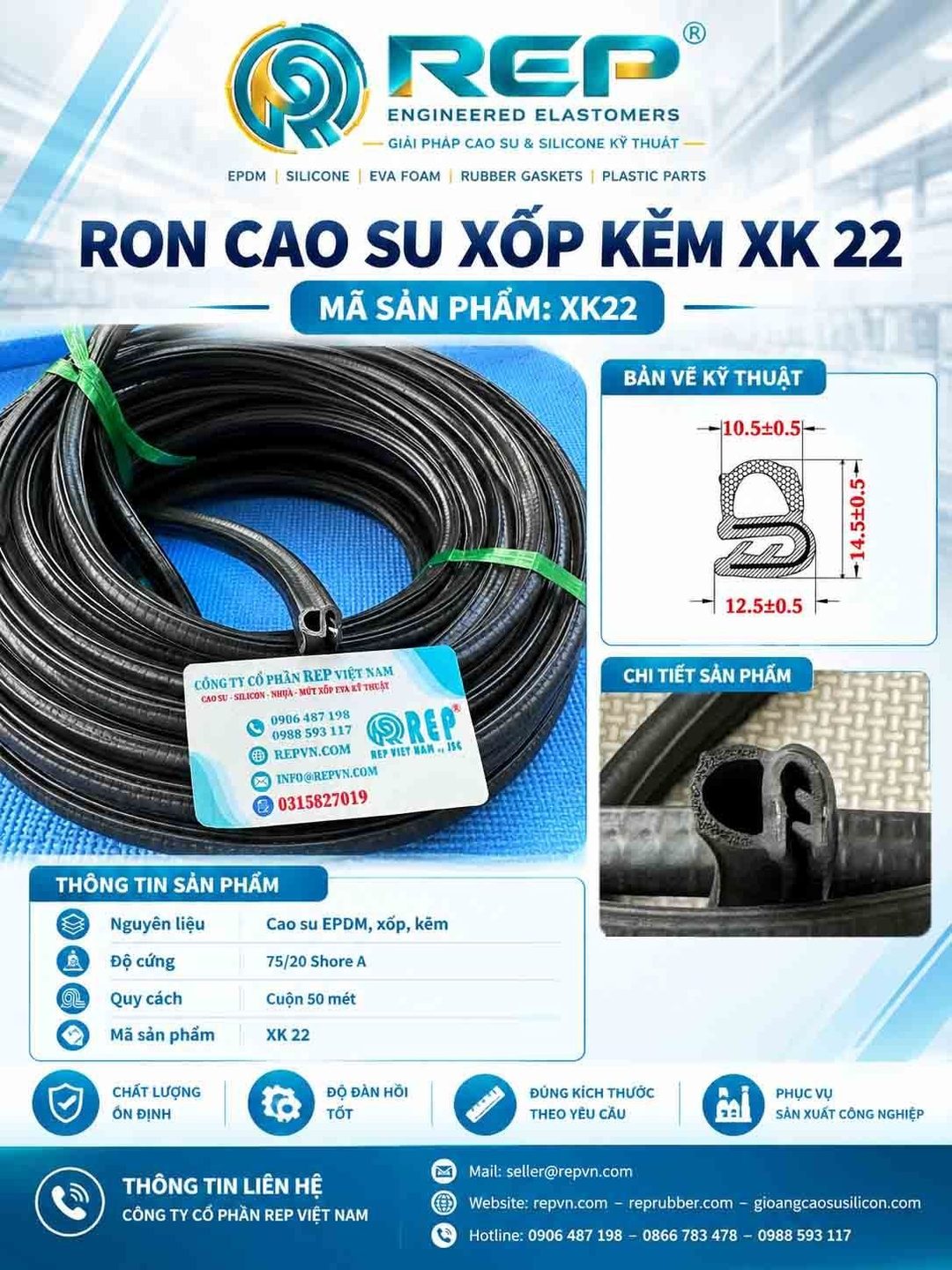 Gioăng cao su xốp kẽm XK 22